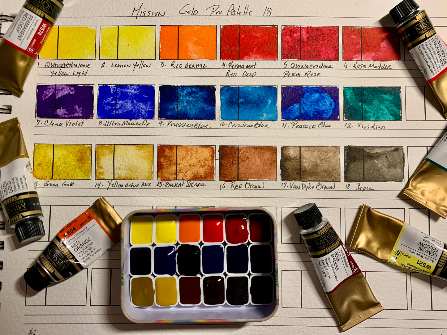 Mission Gold Botanical Mixing Watercolor Palette 18