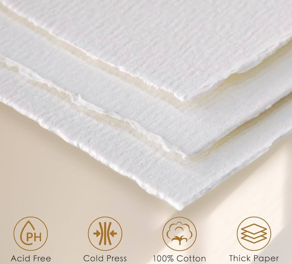 Jax Handmade Watercolor Paper • 140lb / 300 GSM • 100% Cotton • Deckled Edge Premium Artist Grade
